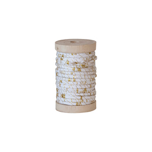 White and gold wired raffia ribbon on a wood spool, 10 yards, ideal for holiday gift wrapping by CCOI